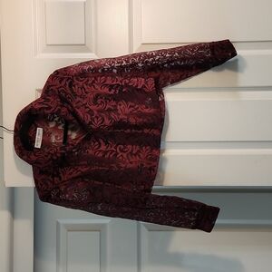 Vintage Betsy's Things Dark Blood Red Black Chiffon Like Jacket Petite Small